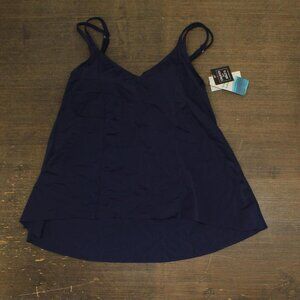 Swim Solutions Womens Midnight Princess High-Low Tankini Top Swim Navy Blue 10